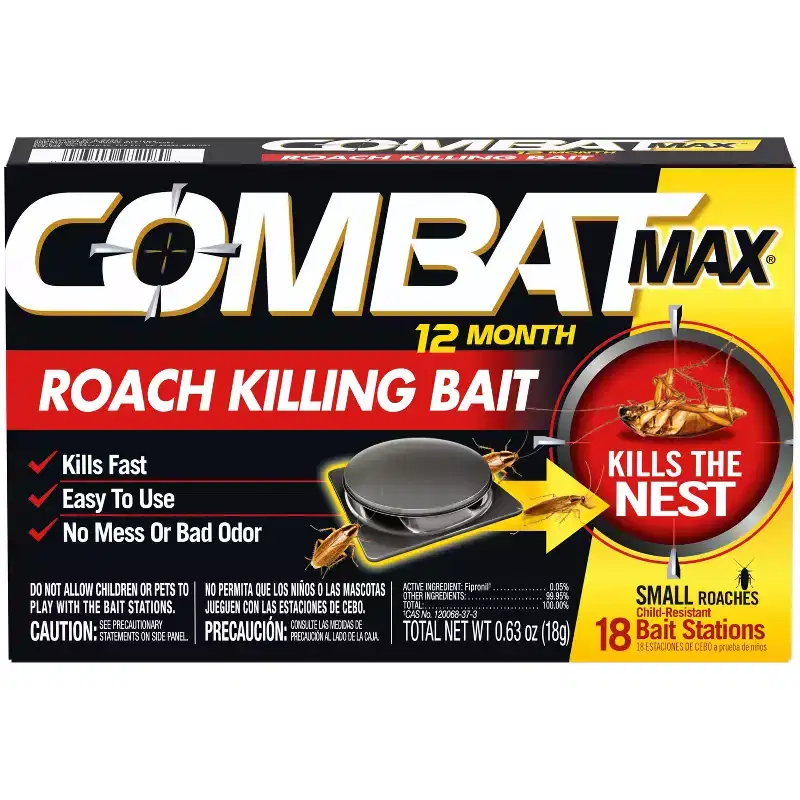 Combat Max 12 Month Roach Killing Bait Small Roach Bait Station - 18ct: Indoor & Outdoor Use, With Fipronil