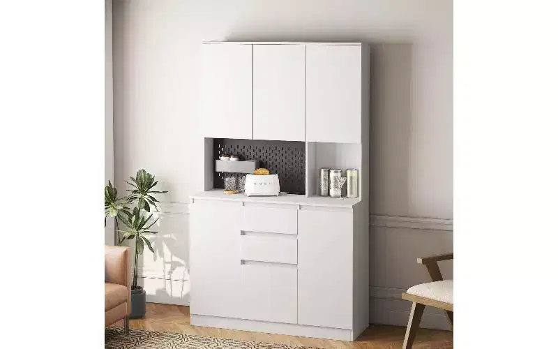 Freestanding Buffet Cabinet with Hutch – 6-Door Pantry Storage Cabinet with Charging Station