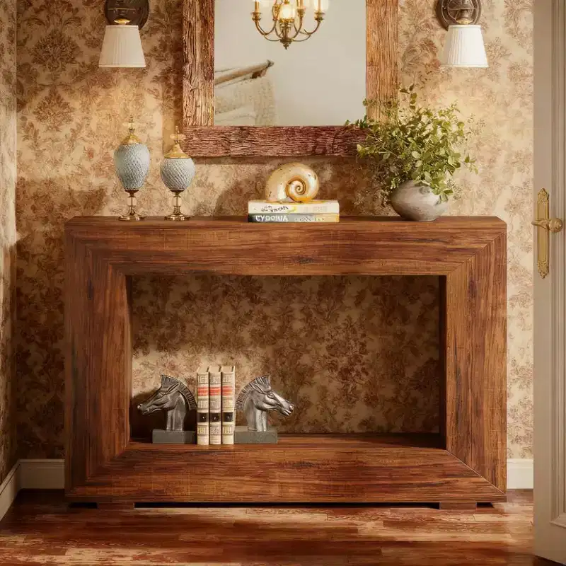 47" Rustic Farmhouse Wood End Table - Slim Sofa Side Table, Brown