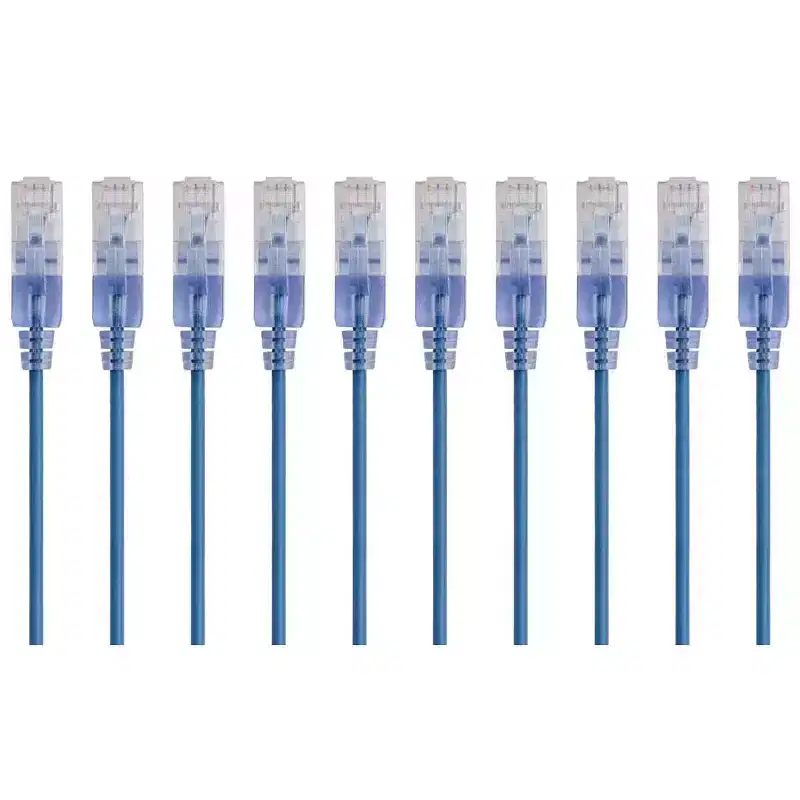 Monoprice SlimRun Cat6A Ethernet Patch Cable - Network Internet Cord - RJ45, Stranded, UTP, Pure Bare Copper Wire, 30AWG, 2ft, Blue, 10-Pack