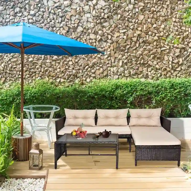 Patio PE Wicker 3-Piece Sectional Conversation Set