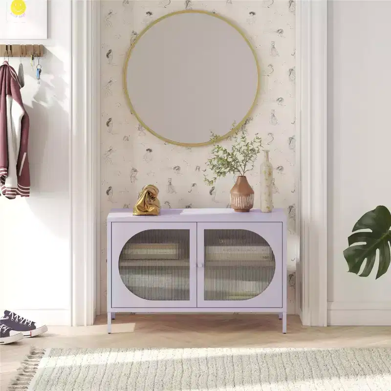 Black Metal 2-Door Accent Cabinet with Fluted Glass