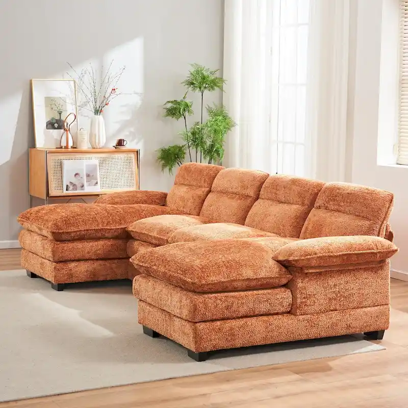 U-shaped profile sofa, including two single seats and two chaise, modular sofa, Chenille sofa
