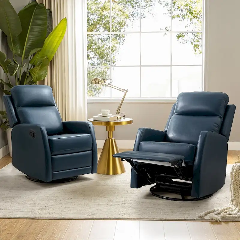Esteban Modern Faux Leather Manual Rocking Swivel Recliner with Wingback Set of 2