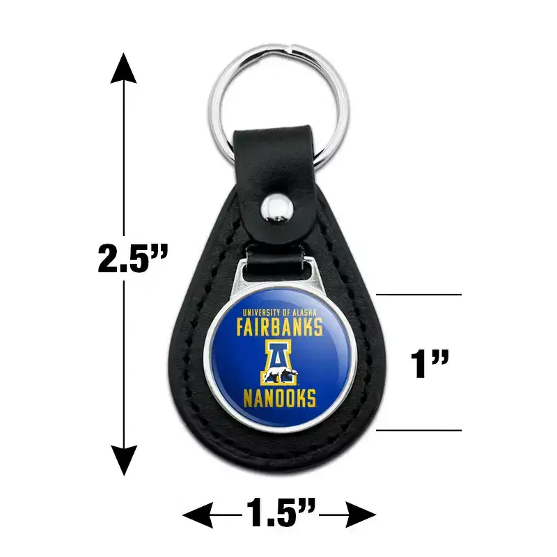 University of Alaska, Fairbanks Nanooks Logo Black Leather Keychain