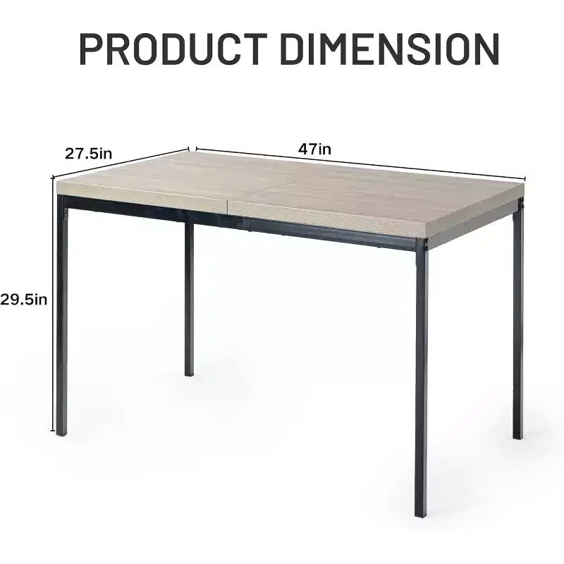 FurnitureR Dining Table with Marble-Look MDF Top & Sturdy Metal Legs, Rectangular Kitchen Table for Dining Room, Apartment, Home Office, Grey