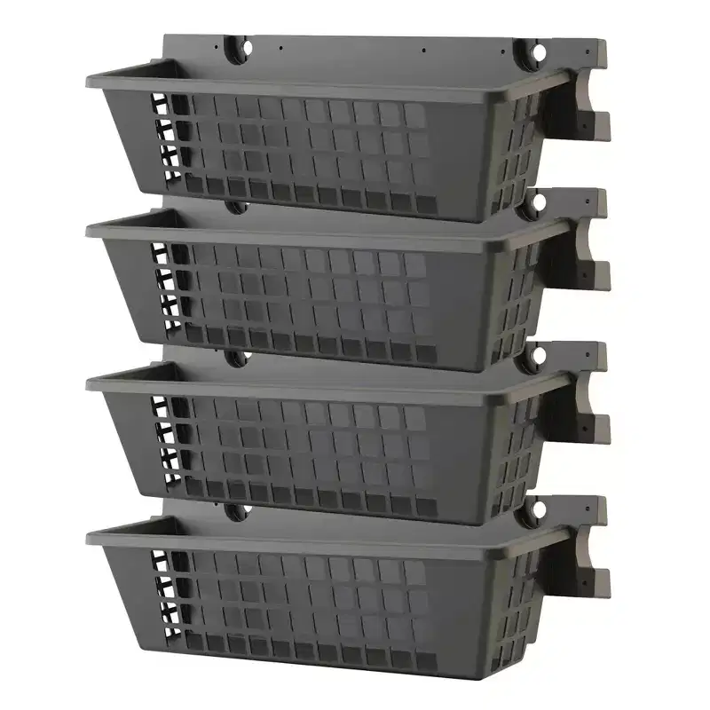 Suncast 4 Pack 25 x 7.25 Inch Resin Basket Accessory for Outdoor Shed, Black