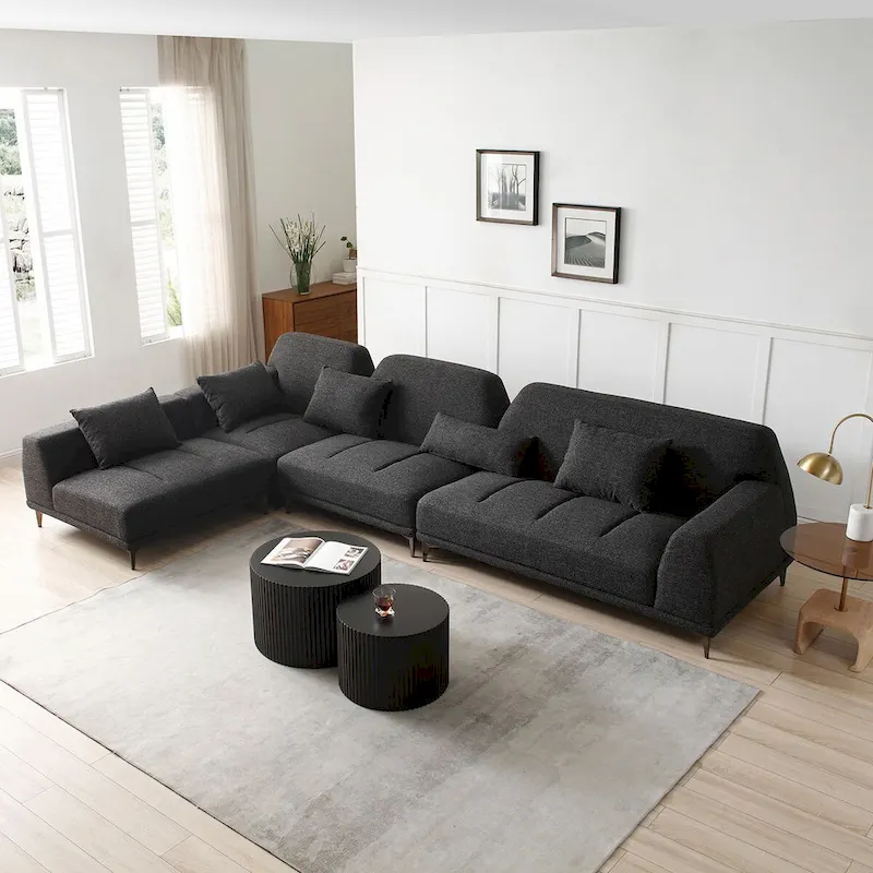 Modern Large Removable Sectional Sofa Grey Fabric with Pillows