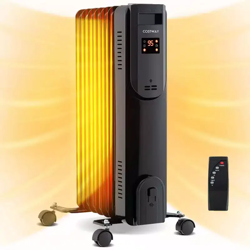 Costway Oil Radiant Heater with Adjustable Thermostat Remote Overheat & Tip-Over Protection