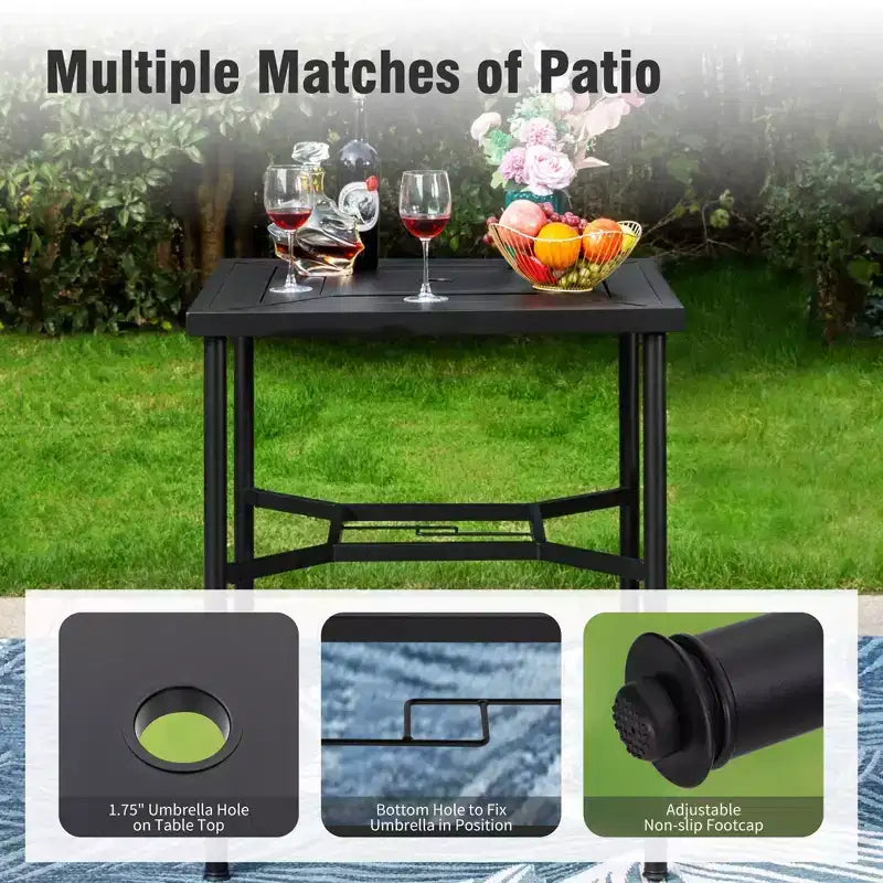 Captiva Designs 3pc Outdoor Patio Geometry Square Steel Bar Table & High Bar Swivel Stools