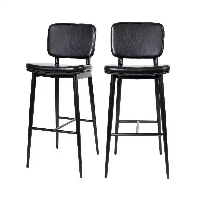 Flash Furniture Kenzie Commercial Grade Mid-Back Barstools - LeatherSoft Upholstery - Iron Frame with Integrated Footrest - Set of 2