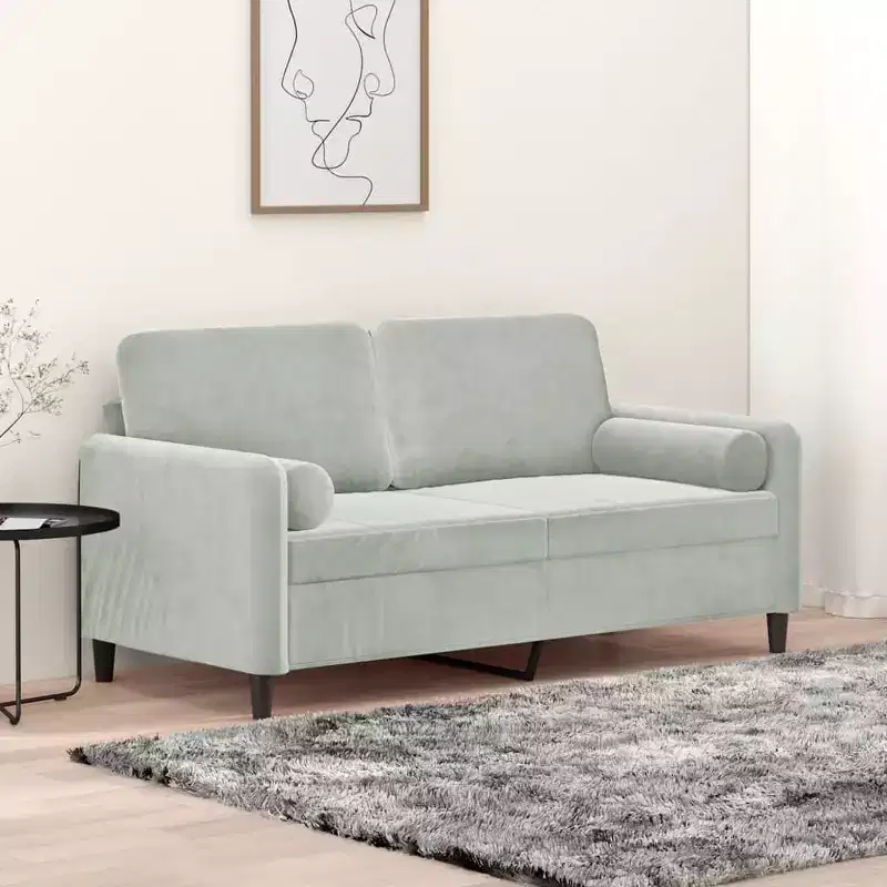vidaXL 2-Seater Sofa with Throw Pillows Light Gray 55.1 Velvet
