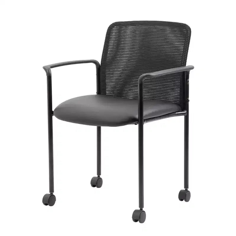 Mesh Guest Chair with Fixed Arms & Metal Frame -: Stackable, Breathable Back