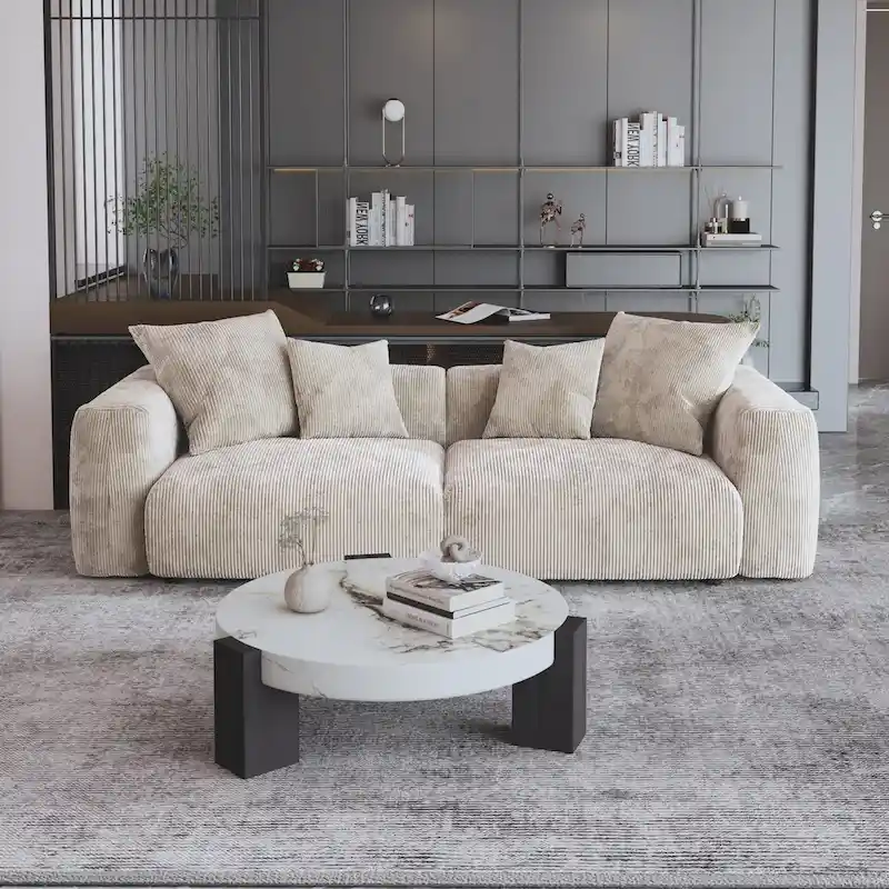Corduroy Upholstered Deep Seat Comfy Sofa&Couches with Solid Wood Legs for Living Room