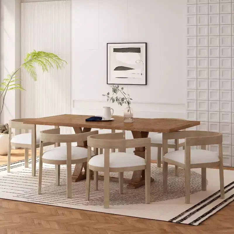 Christopher Knight Home Hudson 7 Pieces Upholstered Wood Extended Dining Set with Pedestal Base
