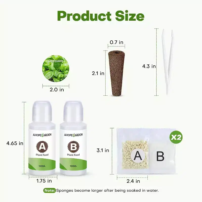 Ahopegarden 86PCS Hydroponic Pods Kit: Grow Anything Herb Kits with 600ml A&B Plant Food, 40 Grow Sponges, 40 Labels, 1 Tweezer Hydroponics Supplies