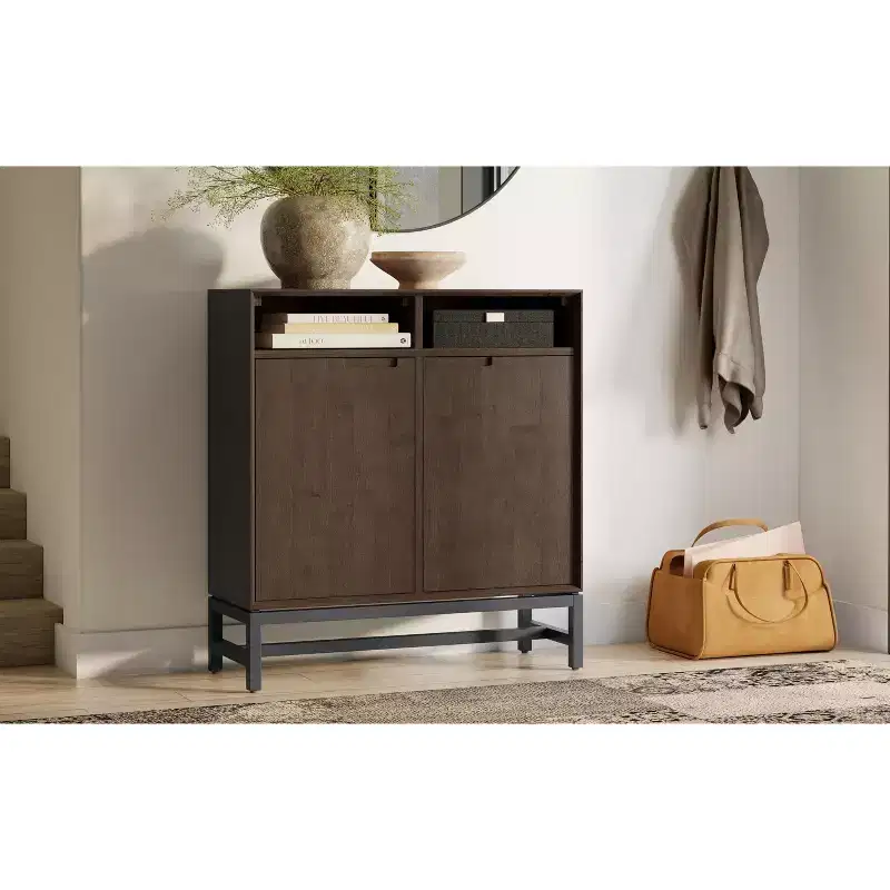 Devlin SOLID HARDWOOD 36 inch Wide Modern Industrial Entryway Storage Cabinet