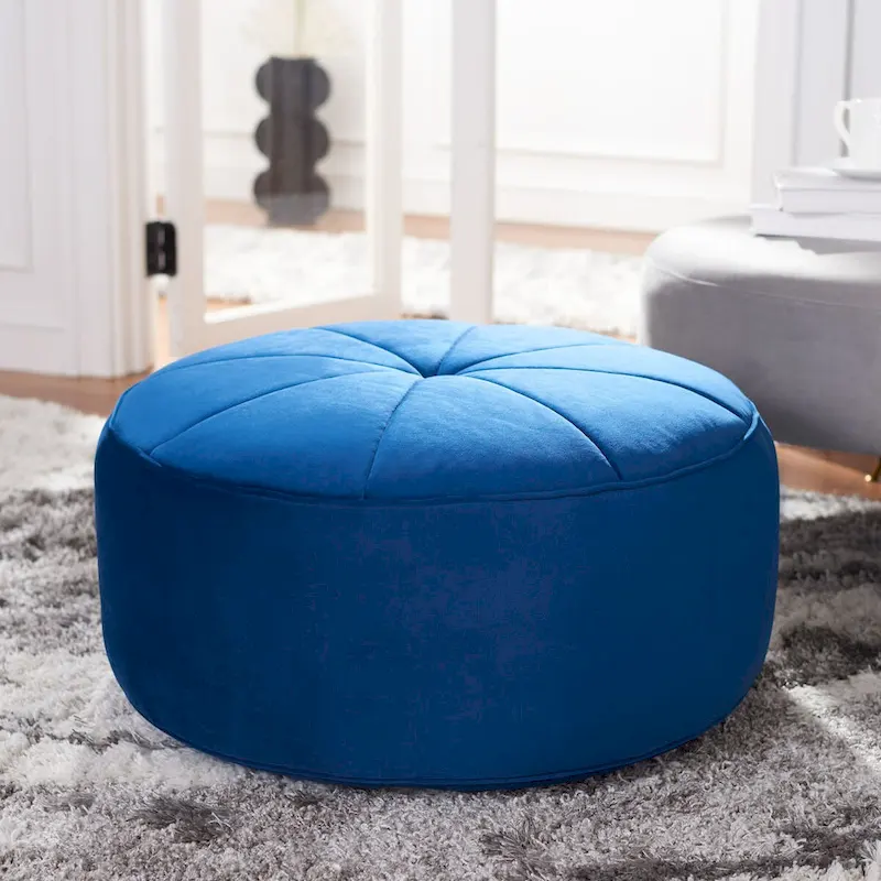 Round Velvet Pouf Ottoman �� Plush Seating Accent
