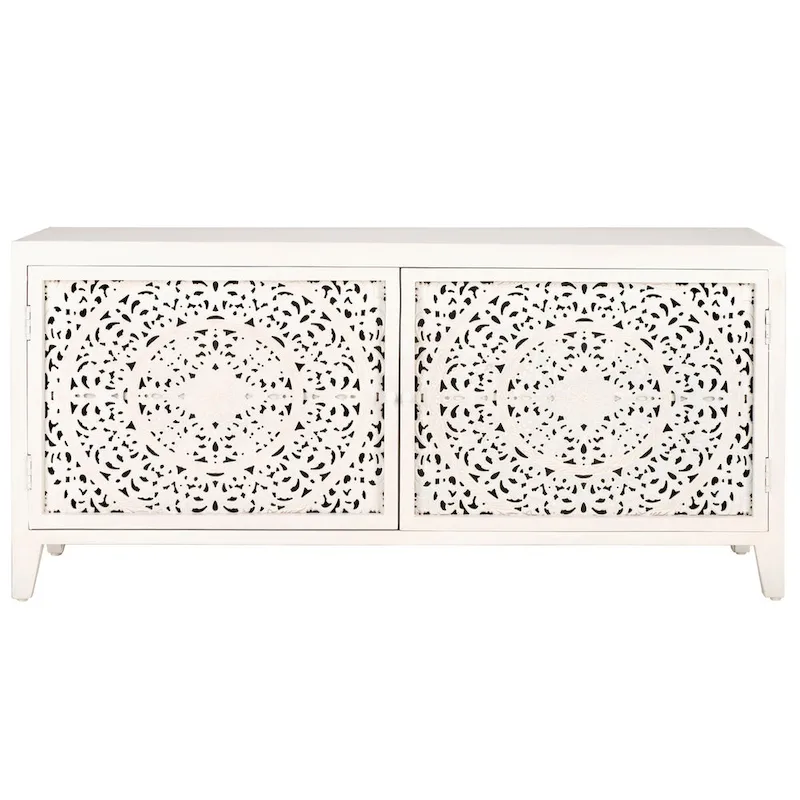 Mango Wood Media Stand with 2 Shelves and 2 Doors - 55W x 15D x 26H in.