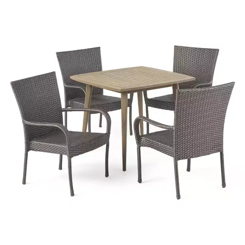 Christopher Knight Home Lagen Outdoor Acacia Wood and Wicker 5 Piece Dining Set