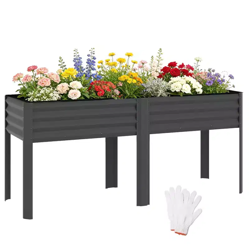 Outsunny Galvanized Raised Garden Bed with Legs, Extra Large Metal Raised Planter Box with Reinforced Bars and Non-Woven Fabric for Vegetable Flower