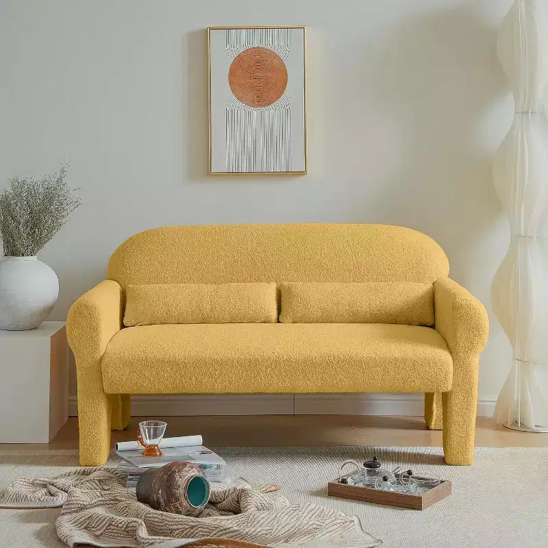 Modern Loveseat SofaTeddy Fabric, Sturdy Wood Frame, 2-Seat Upholstered Couch with Backrest for Living Room, Apartment, or Office