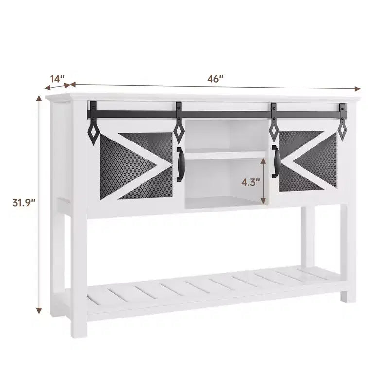 Farmhouse Entryway Table with Sliding Barn Doors, Industrial Rustic Console Tables with Storage and Open Shelf, Sofa Table
