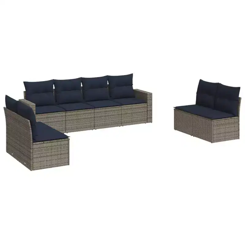 vidaXL Patio Sofa Set with Cushions Poly Rattan