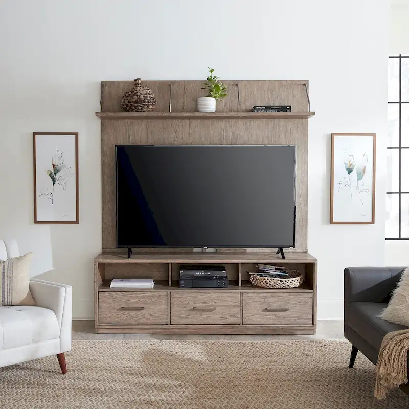 Burnished Beige Wire-Brushed Entertainment Center, 2-Piece, Seats up to 70