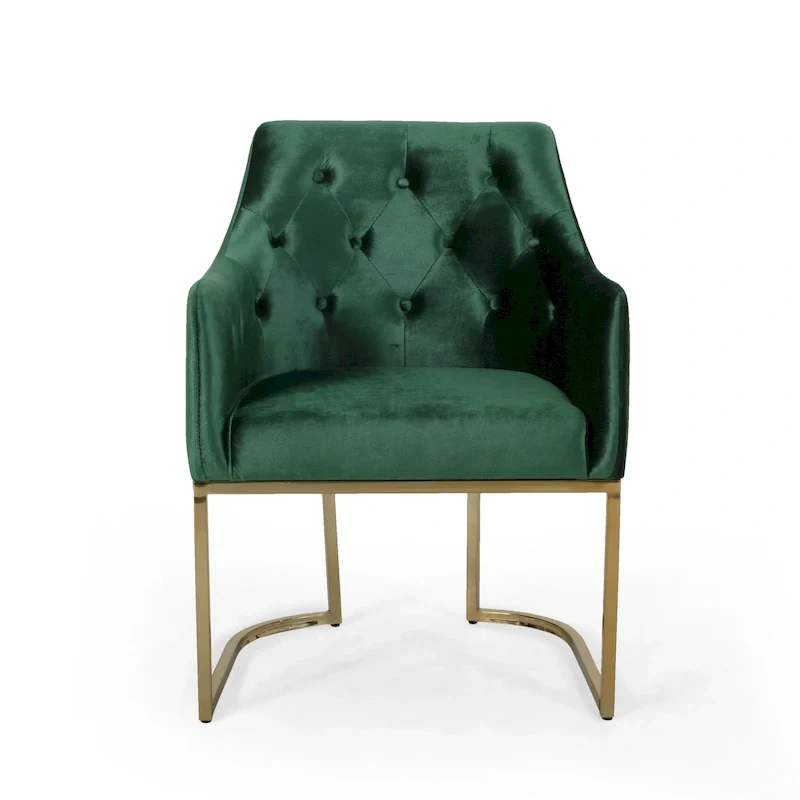 Velvet Button-Tufted Accent Chair, Gold Legs, Single Seat — Emerald / Teal / Black