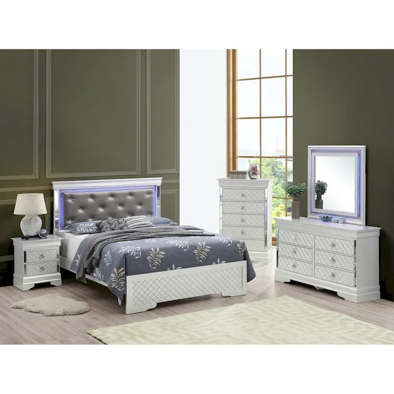 Full Panel Bed, Silver Champagne / Metallic Black, For 1�C2 Persons