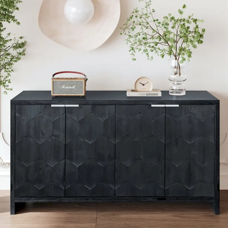 Farmhouse Style 4-Door Wooden Accent Cabinet Sideboard