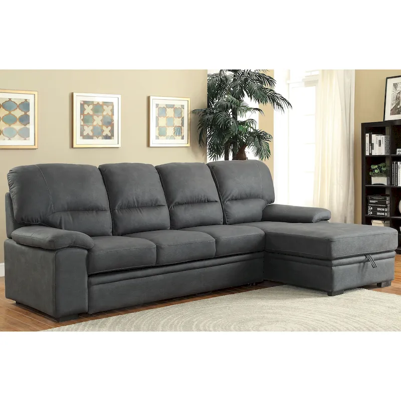 Werr Contemporary Faux Nabuck Fabric Sleeper Sectional with Storage Under Chaise by Furniture of America