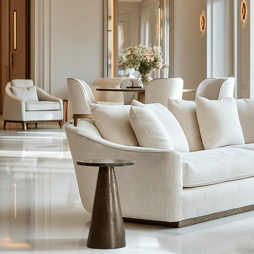 Bronze & Dark Marble Round Side Table
