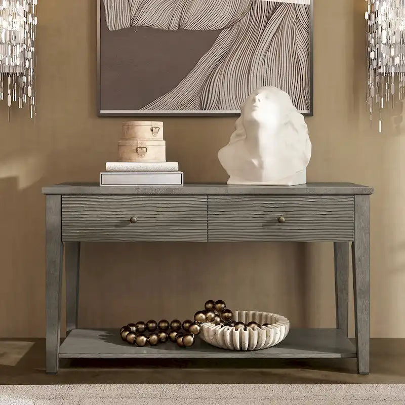 Coober Antique Grey Finish Grey Fiber Cement Sofa Table with Shelf by iNSPIRE Q Modern