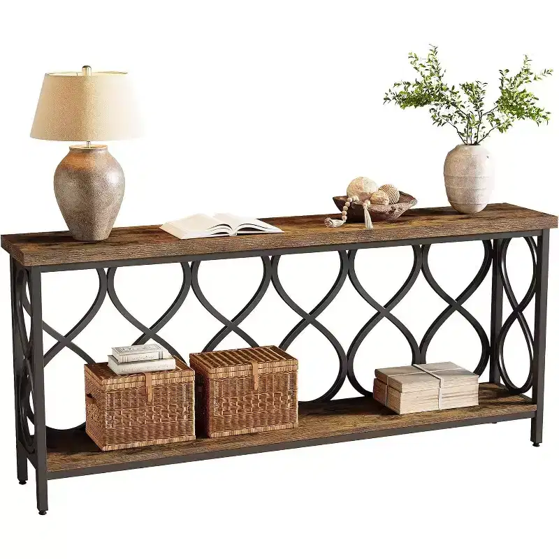 Lantine 70.9 Long Console Table, 2-Tier Industrial Sofa Table Behind Couch, Narrow Entryway Accent Tables for Hallway, Foyer