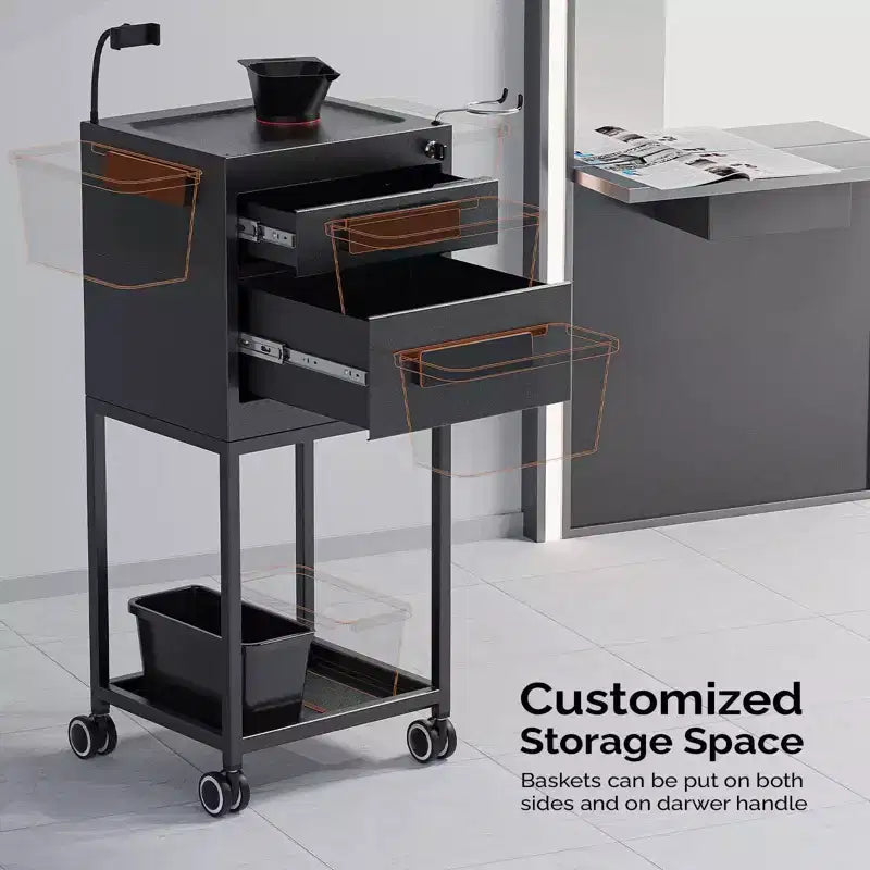 Metal Rolling Salon Trolley Cart with 2 Lockable Drawers