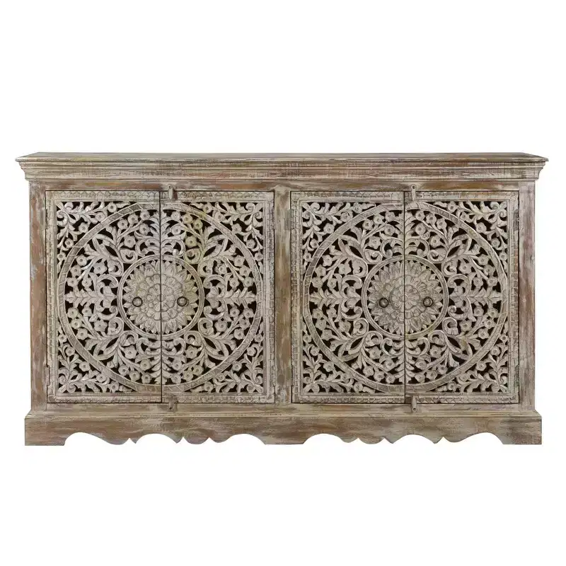 Brown Reclaimed Wood 4-Door Sideboard, Rustic Style