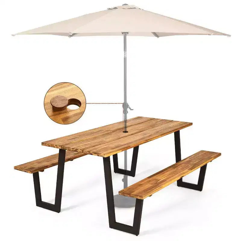 Outdoor Acacia Rectangular Picnic Table with Benches - WELLFOR