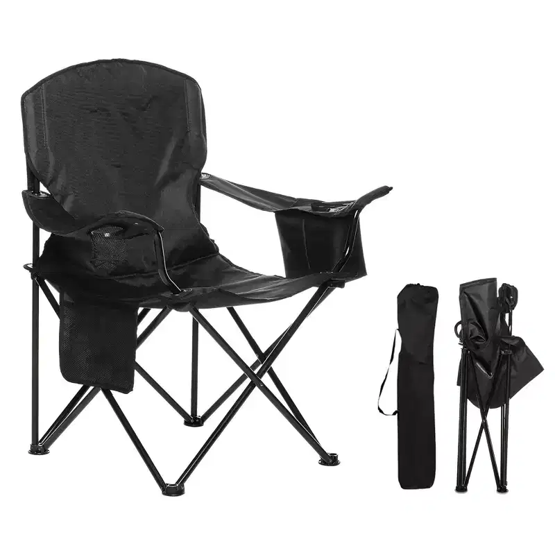 Foldable Camping Chair with Cooler Bag, Black
