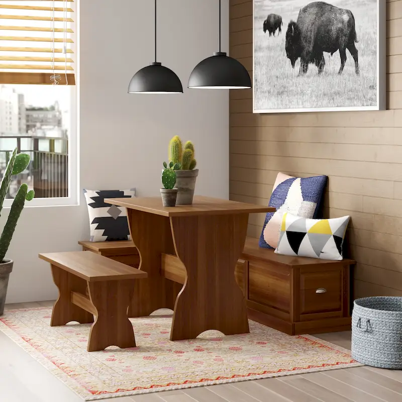 Ame Walnut Backless Nook Table Set
