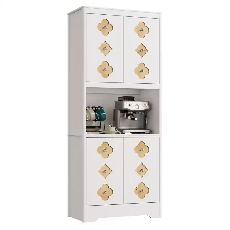 72 Tall Pantry Cabinet, Kitchen Hutch Storage Cabinet with Countertop for Microwave,Wooden Cupboard for Dining Room, Living Room