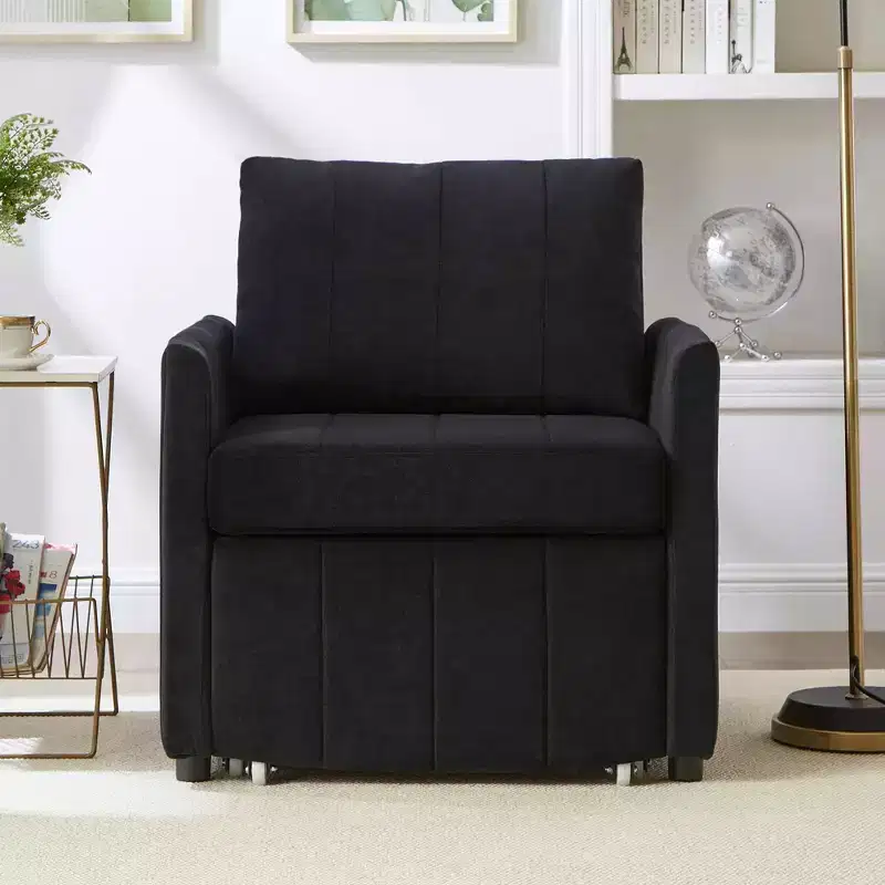 MAYEERTY Uphlostered Convertible Sleeper Sofa Sode Pockets and Storage Basket for Living Room Black