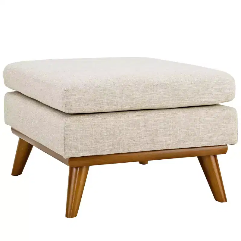 Upholstered Fabric Ottoman �C Beige, Rubberwood Legs, 200 kg Capacity