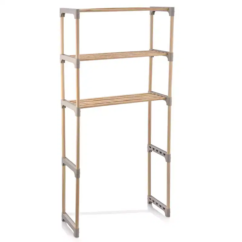 Costway Over The Toilet Storage Rack 3-Tier Pine Wood Bathroom Organizer w/ Open Shelves