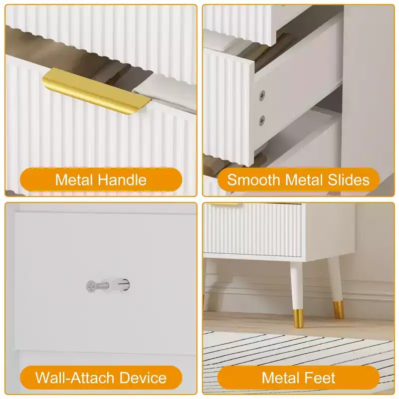 Modern Fluted 5-Drawer Tall Dresser with Gold Handles, Bedroom & Entryway
