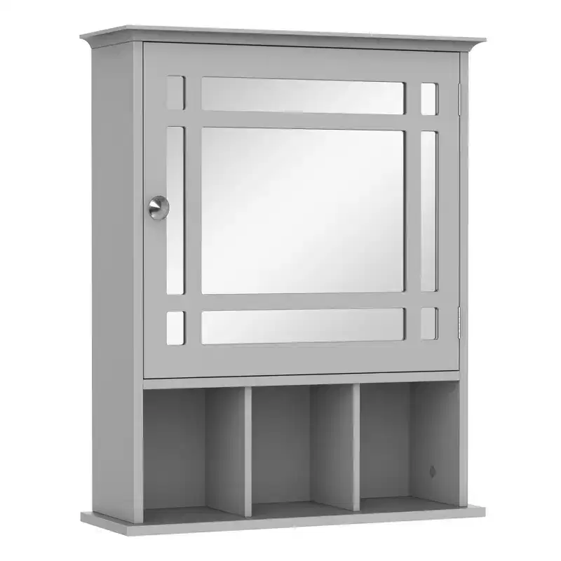 kleankin Bathroom Medicine Cabinet Wall Mount with Mirror Door 3 Shelf Organizer for Bathroom, Kitchen, Gray
