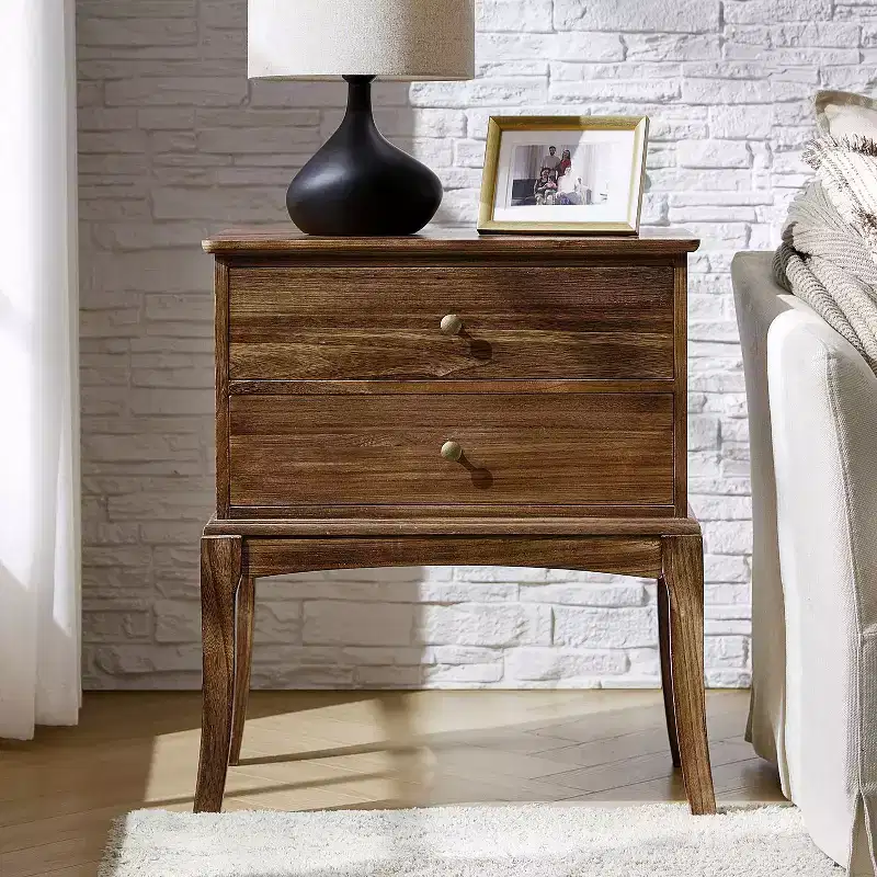 Renata Transitional Solid Wood end table with Built-in Outlet
