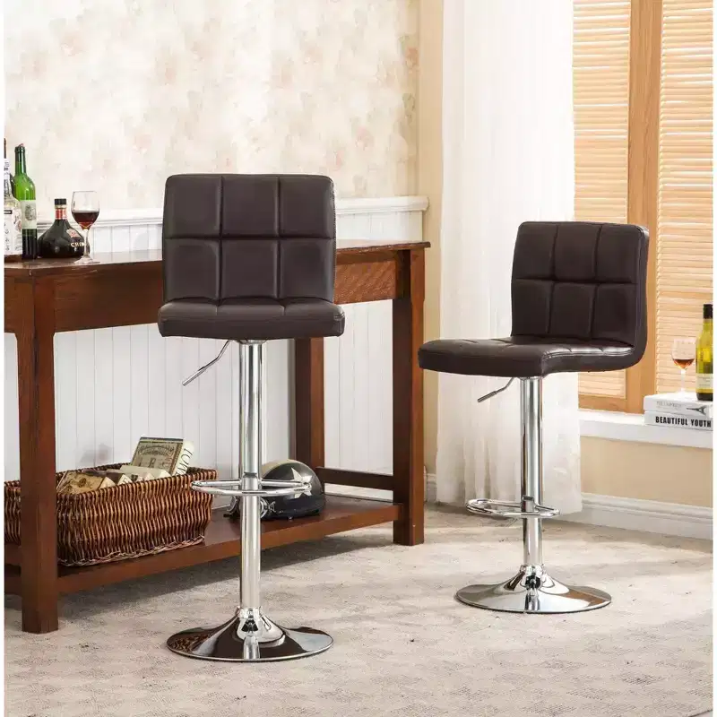 Swivel Adjustable Bar Stools, Brown, Set of 2