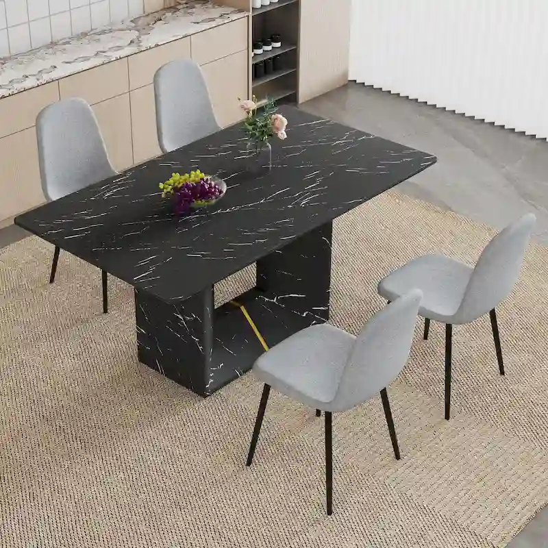 5 Piece Dining Room Set Kitchen Table Set with Square O-Shaped Legs, 4 Upholstered Dining Chairs for 4 People